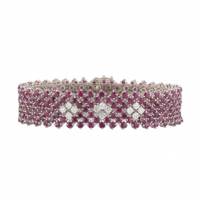 White Gold Diamond and Ruby Bracelet